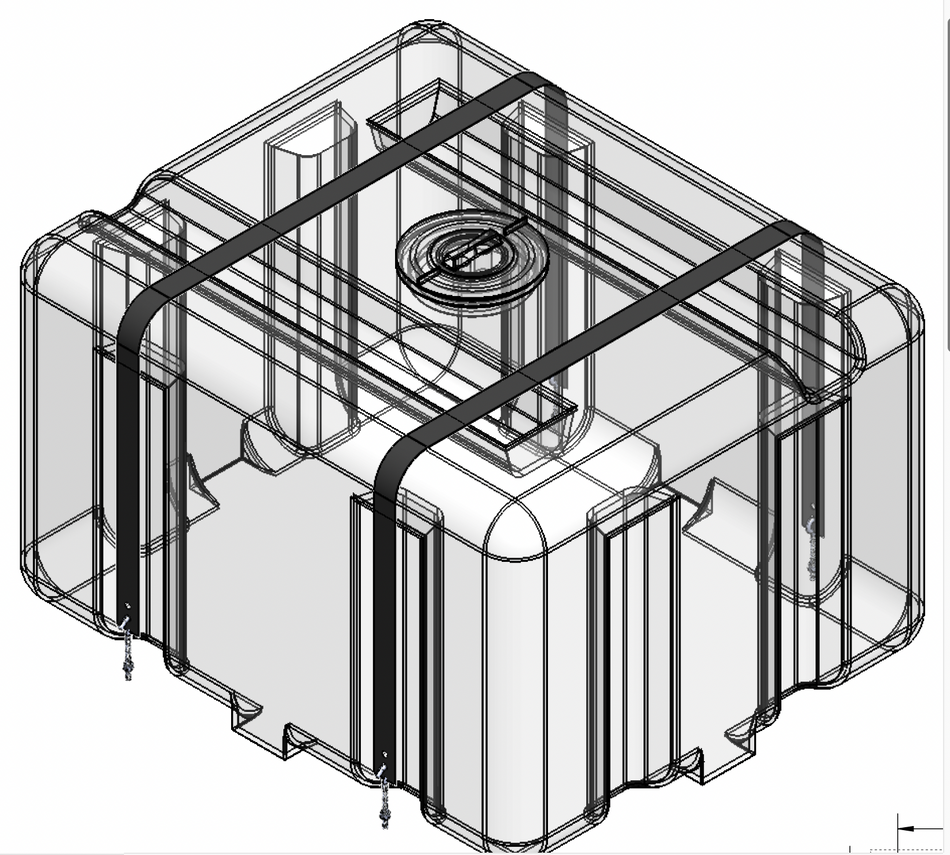 Technical drawing of a mechanical component with clear and black lines on a white background. 