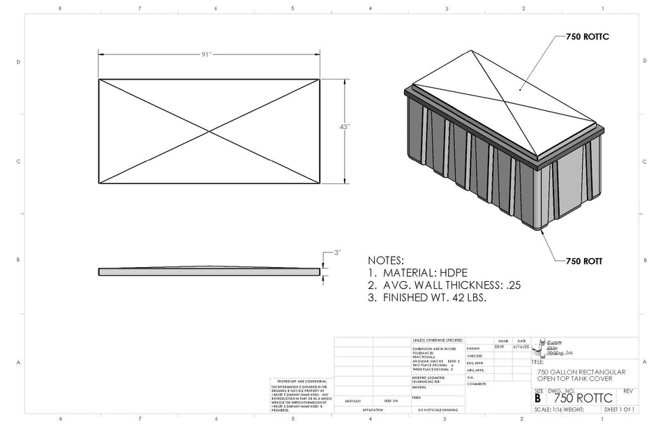 Custom Roto Molding 750 Gallon Rectangular Open Top
