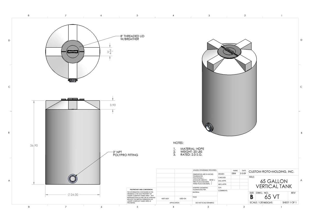 65 Gallon Vertical Drawing || All About Tanks