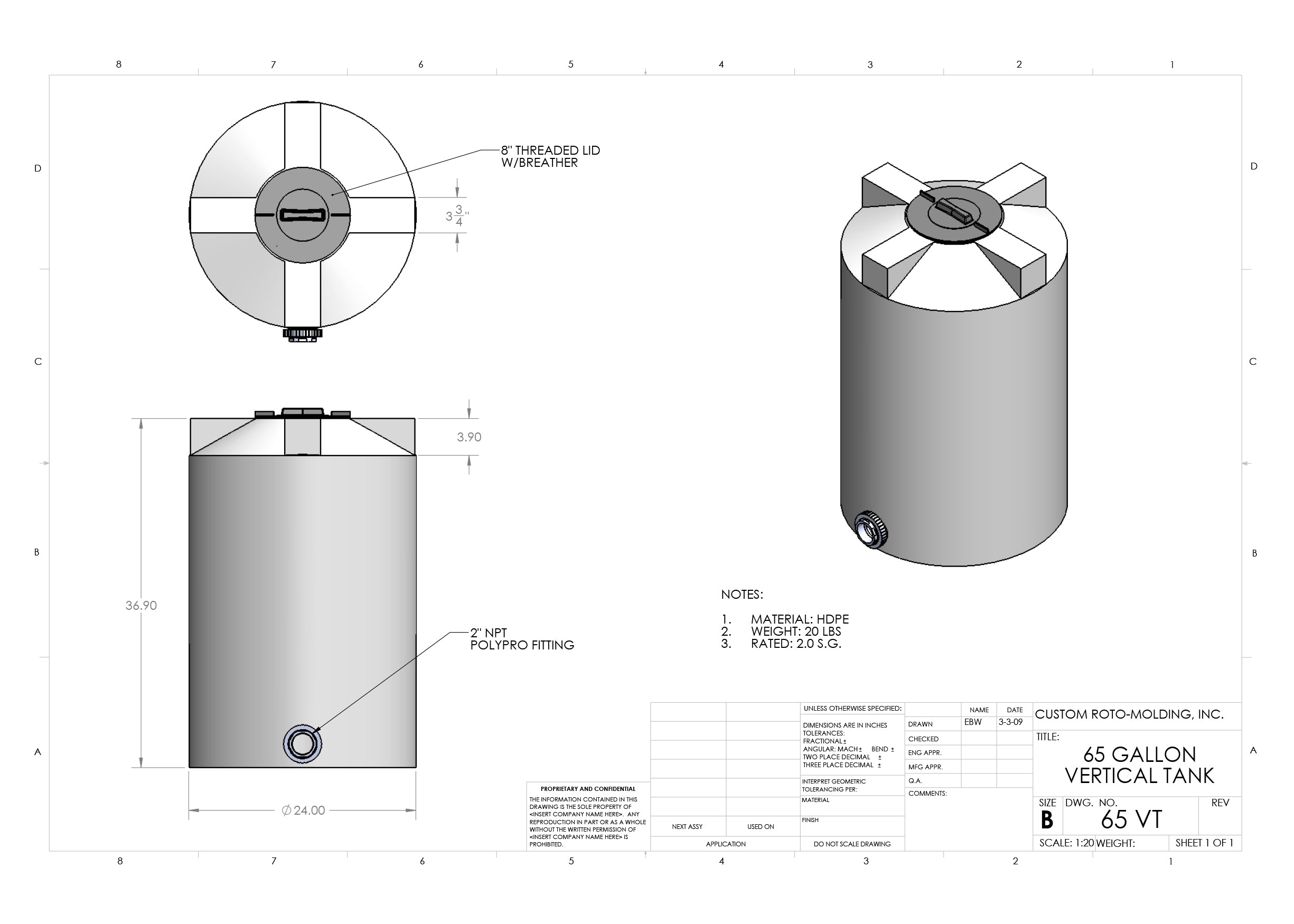 65 Gallon Vertical Drawing || All About Tanks