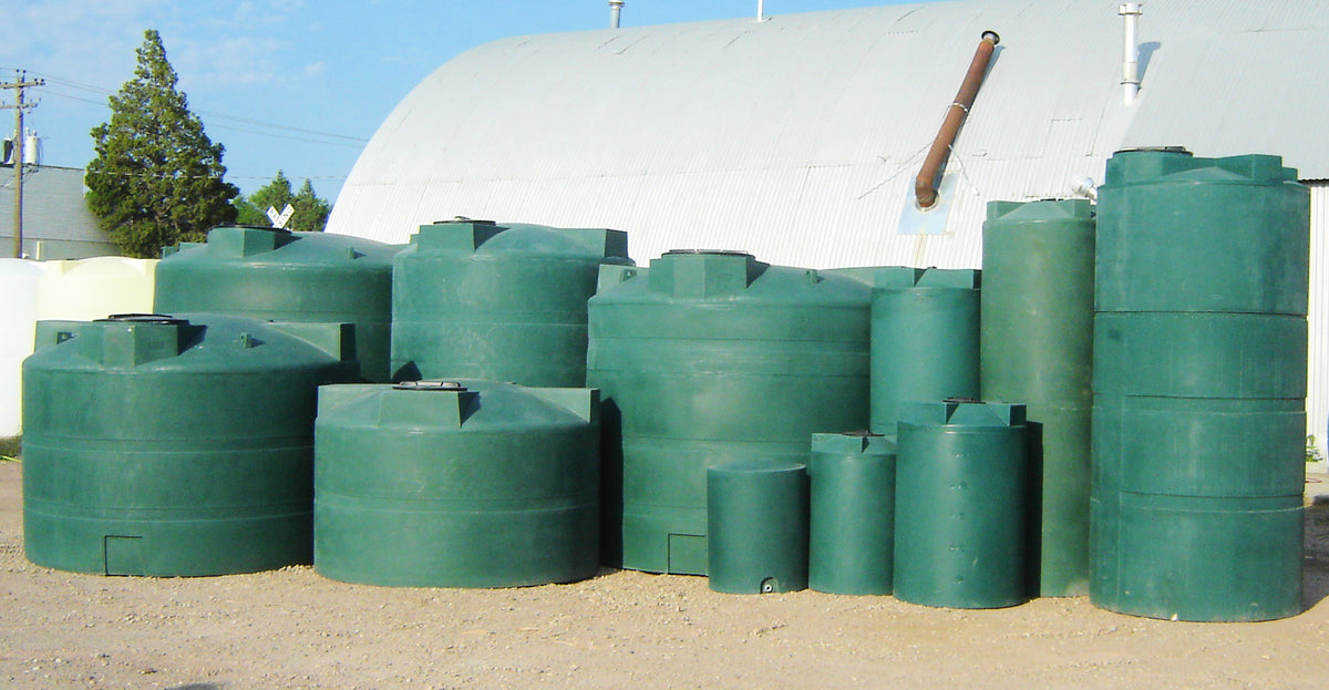 10-3000 Gallon Water Harvesting, Water Storage Poly Storage Tank. Available in Dark Green, Dark Blue and Black